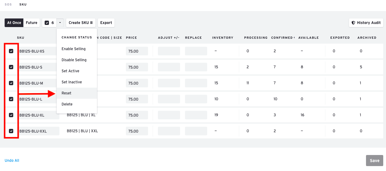 Clear Out Inventory Values on a Product
